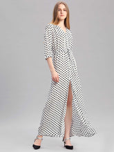 Woman's dress V Neck Loose Half Sleeve White Dot Split Elegant Female Maxi Dress,Flowy Swing Beach Dresses Spring-Summer Casual Dress L-2XL Sai Feel